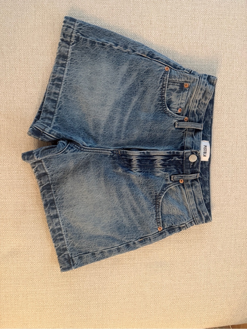 Revolve Pistola Light Blue High Waist A-Line Denim Shorts 24 - Picture 2 of 6